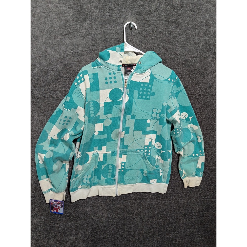 Cropp Mens Teal Geometric All Over Print Full Zip Hoodie Sweatshirt Large 1693